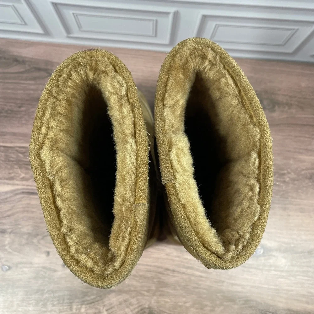 Bearpaw Elle Tall Suede Boots Womens Tan Hickory Faux Fur Lined Winter Pull On 9